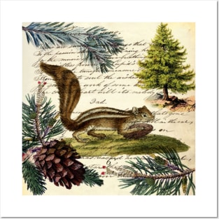 Cottagecore winter evergreen pine cone chipmunk nut house squirrel Posters and Art